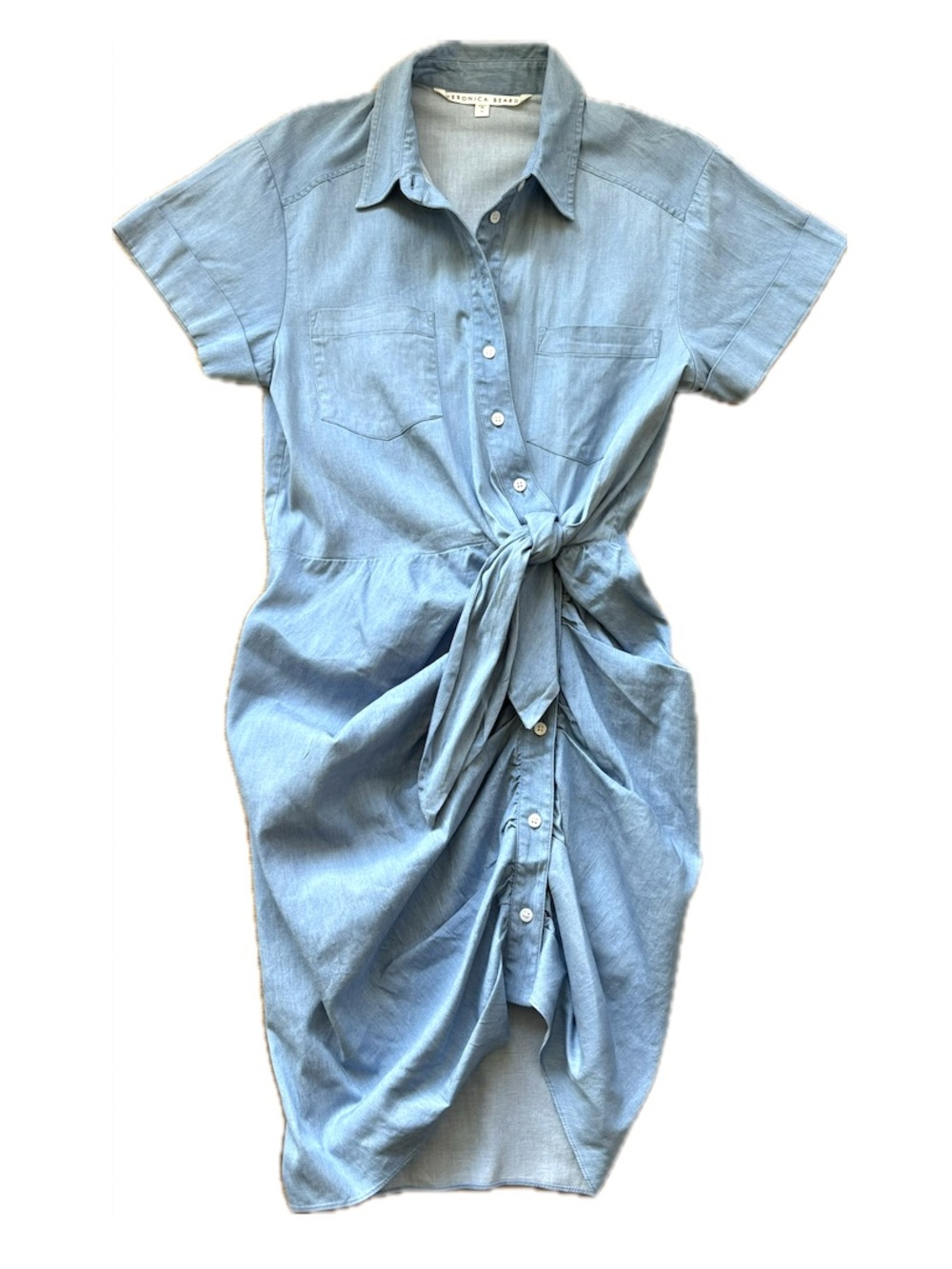 Veronica Beard Hensley Ruched Light Blue Midi Shirt Dress Size 6
